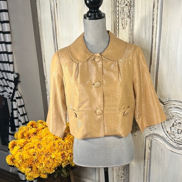 Yoana Baraschi Jackets & Blazers - Yoana Baraschi Elegant Gold Women's Cropped Jacket with Mid Sleeves